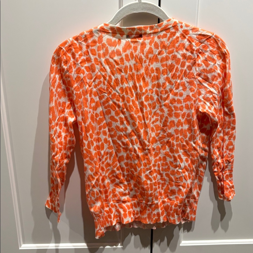 J. Crew Vibrant Orange and White Button-Up Cardigan w 3/4 sleeves - Picture 4 of 4